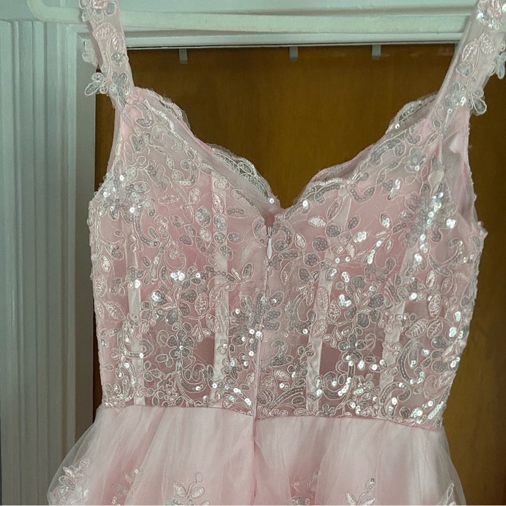 Off the shoulder long pink prom dress with thigh high slit - Picture 4 of 5